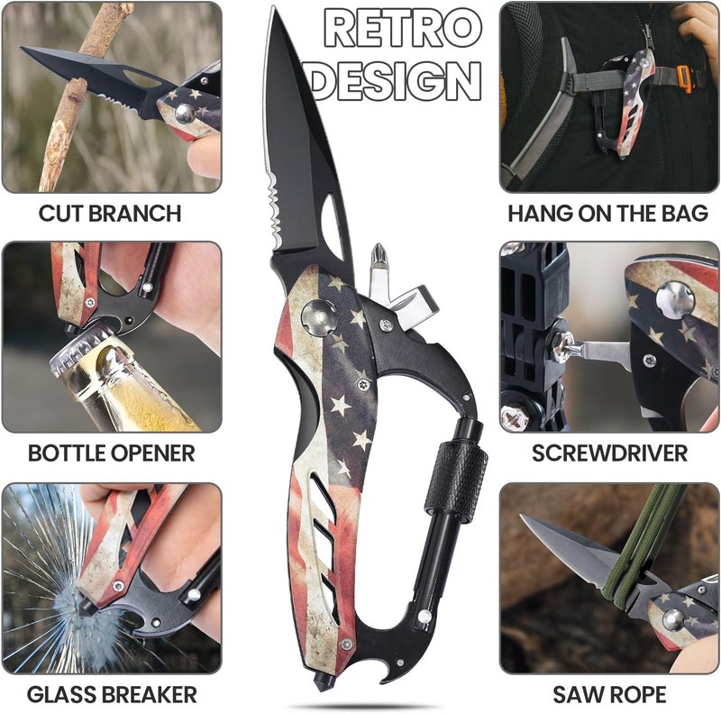 FUNBRO Multitool Carabiner Knife Tools for Men, Cool Gadgets Survival Gear with Folding Knives, Bottle Opener, Window Breaker and Screwdriver for Hiking Camping, 7-in-1 EDC Multi Tool (USA Flag) - Image 2